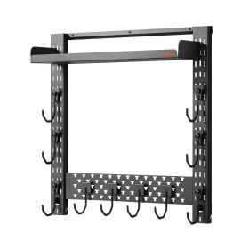 Gun Rack Wall Mount, Heavy Duty Steel, Indoor Rifle Shotgun Rack with J-Hooks, Additional Tray Storage, Gun Accessories Display Storage Holder