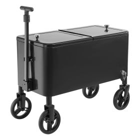 80 Quart Rolling Ice Chest Cart, with 2-Stage Telescopic Pull Handle and 2 Swivel Casters, Portable Table Beach Patio Party Bar Cold Drink Bevera