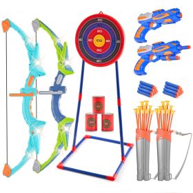 Bow and Arrow Set for Kids, 2 Pack LED Light Up Archery Set with 20 Suction Cup Arrows, Standing Target, 2 Quivers, 2 Guns, 20 Soft Bullets