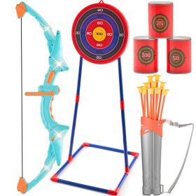 Bow and Arrow Set for Kids, LED Light Up Archery Set with 10 Suction Cup Arrows, Standing Target, Quiver, 3 Target Cans