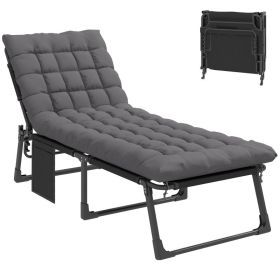 Folding Chaise Lounge Chair Outdoor Tanning Chair with 5-Position Backrest, Cushion, Side Pocket, Dark Gray (Option: Dark Gray-780x200x700 mm)