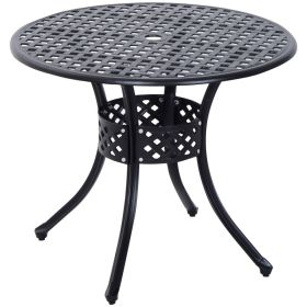 33" Patio Dining Table Round Cast Aluminium Outdoor Bistro Table with Umbrella Hole - Black (Option: Black-885x885x100 mm)