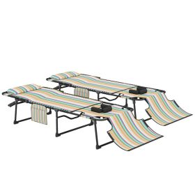 2 Piece Folding Chaise Lounge Pool Chairs with 5-level Reclining Back, Reading Hole, Side Pocket, Rainbow Striped (Option: Rainbow Striped-770x280x700 mm)