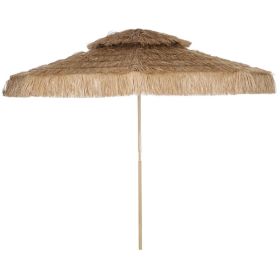10 ft. Hula Thatched Tiki Patio Outdoor Umbrella with 8 Ribs, UPF30+, for Garden, Backyard, Deck, Pool, Natural (Option: Natural Wood-1740x185x185 mm)
