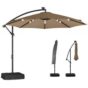 10 ft Cantilever Patio Umbrella with Light, Weight, Offset Hanging Outdoor Umbrella with Protective Cover, Tan (Option: Tan-1190x330x230 mm)