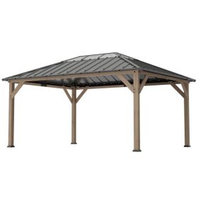 12' x 16' Hardtop Gazebo with Galvanized Steel Roof, UPF50+ Wood Permanent Pavilion with Clear Roof Top, Light Walnut (Option: Light Walnut-2175x330x155 mm)