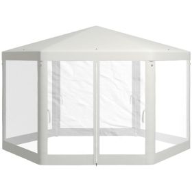 13' x 11' Outdoor Party Tent, Hexagon Sun Shade Shelter Canopy w/ Protective Mesh Sidewalls, Ropes & Stakes, Cream (Option: Cream White-1100x200x210 mm)