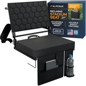 Alpcour Folding Reclining Stadium Seat With Back Support For Bleachers (Option: Black-21Wide)
