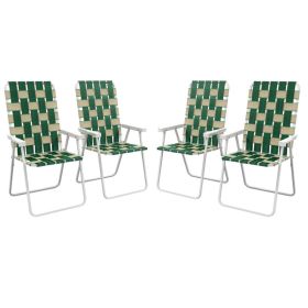 Set of 4 Patio Folding Chairs, Classic Outdoor Camping Chairs, Portable Lawn Chairs w/ Armrests, Green (Option: Green-580x260x850 mm)